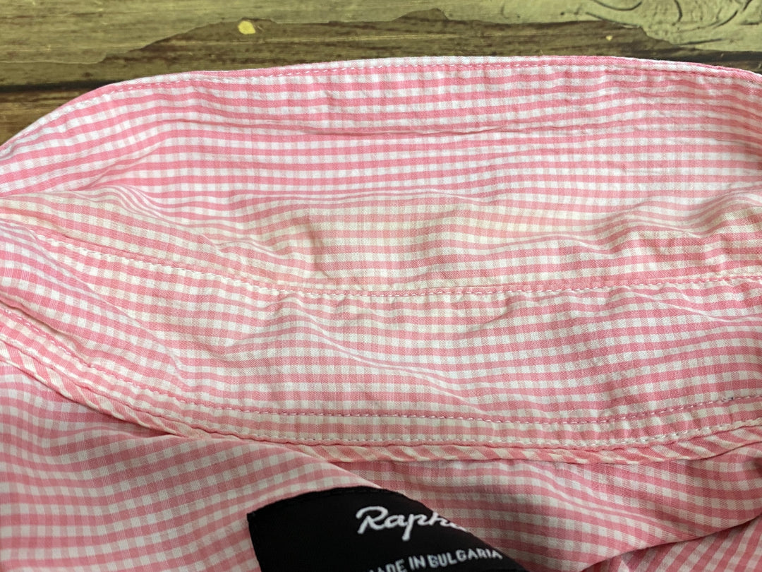 KI177 ラファ Rapha GINGHAM LONG SLEEVE SHIRT 長袖 シャツ ピンク チェック柄 M ※襟黄ばみ