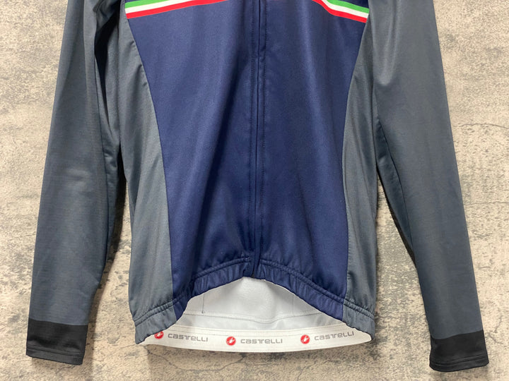 KK579 カステリ CASTELLI 長袖 サイクルジャージ 紺 S 裏起毛 ※動物の毛