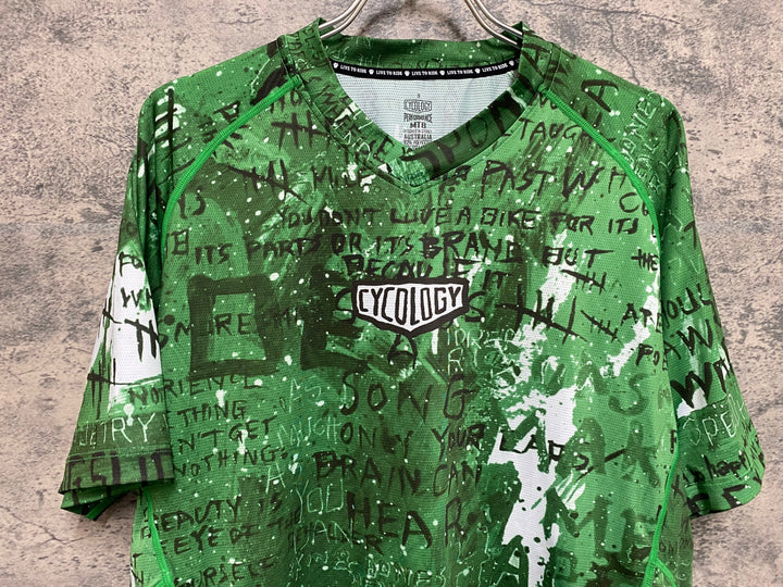 JS503 サイコロジー CYCLOGY MTB 半袖 ドライ Tシャツ 緑 柄 S
