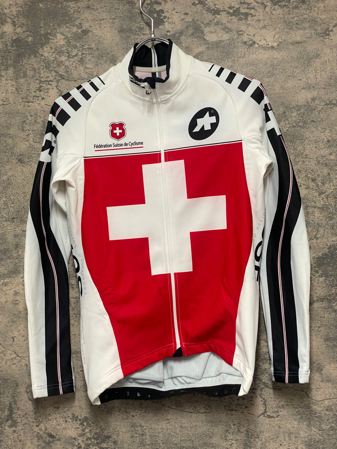 KR246 アソス assos 長袖 サイクルジャージ 白 赤 S 裏起毛
