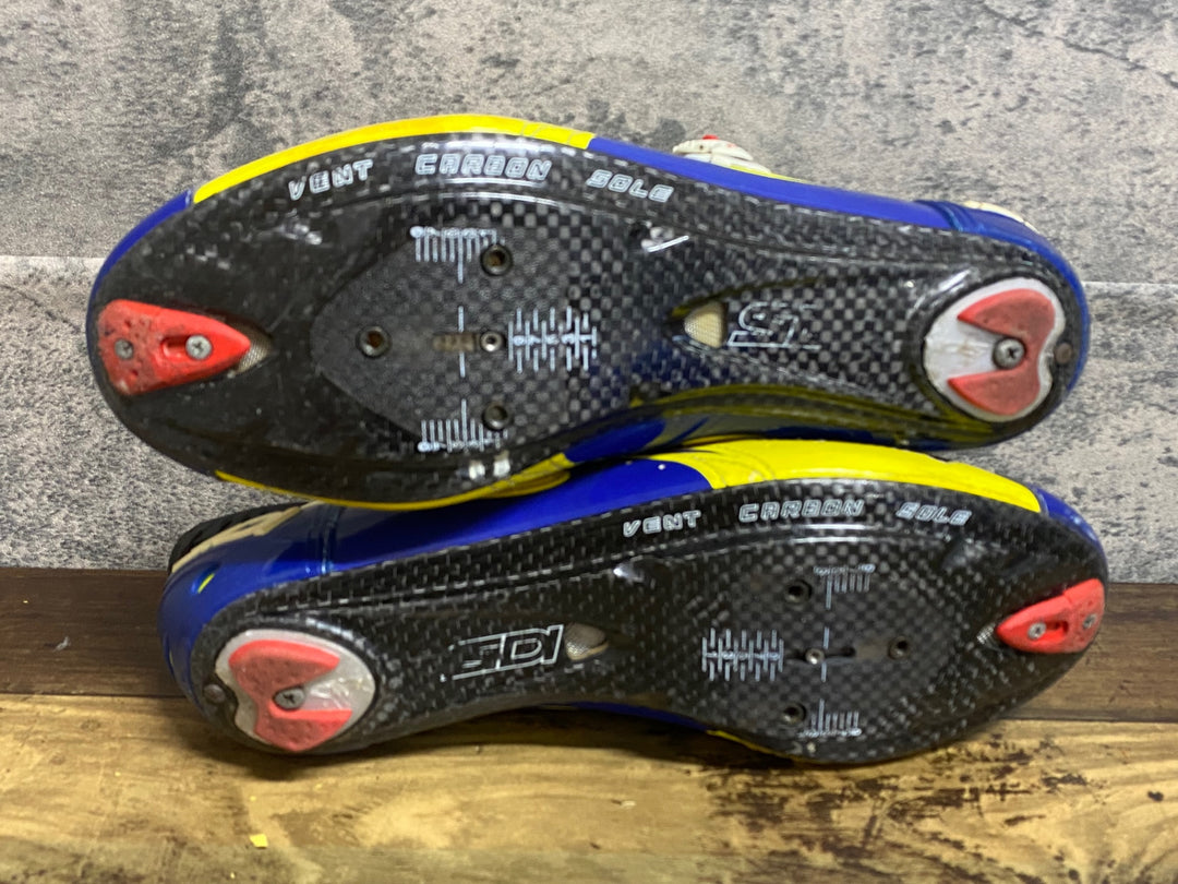 JN237 シディ SIDI SCARPE WIRE CARBON LUCIDO ビンディングシューズ SPD-SL 青黄 EU43.5