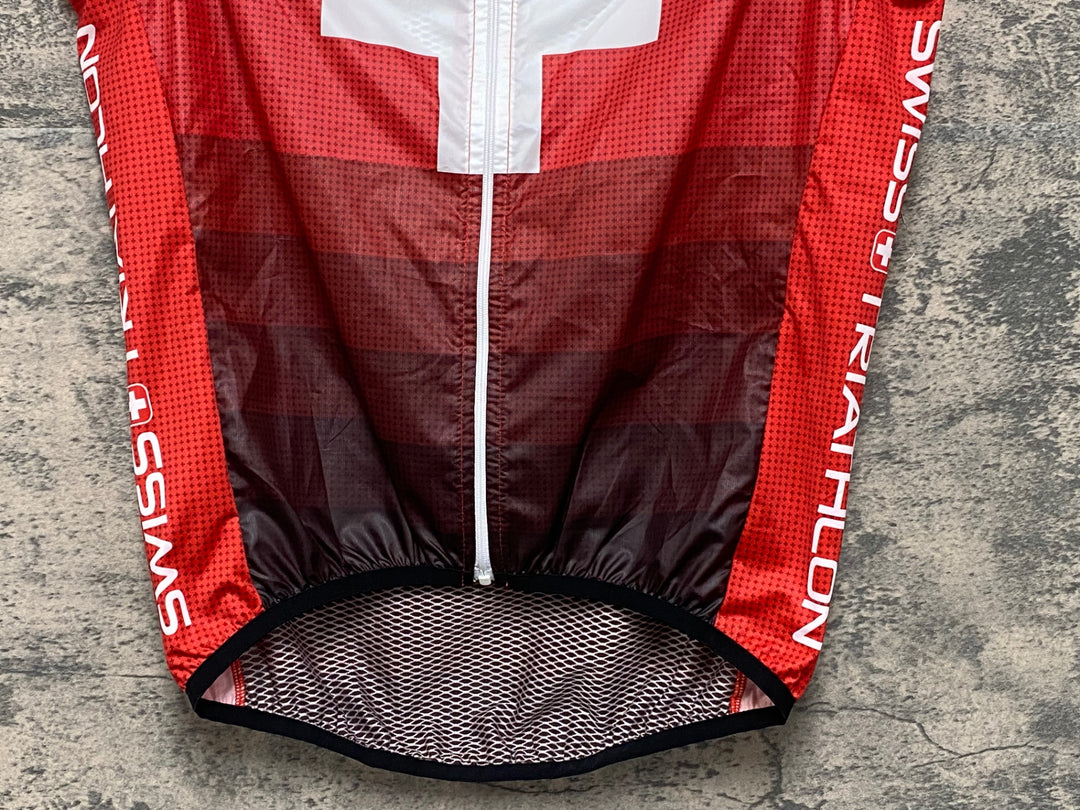 KF373 デサント DESCENTE ジレ サイクルベスト 赤 S SWISS TRIATHLON