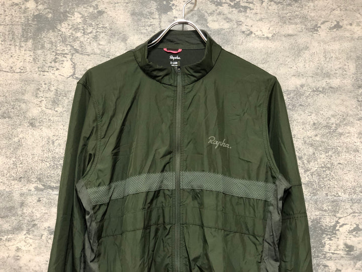 KL770 ラファ Rapha LONG SLEEVE BREVET WINDBLOCK JERSEY 長袖 サイクルジャージ カーキ XL ※擦れ
