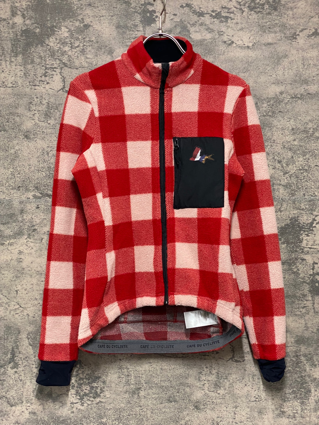 KA838 カフェドシクリステ CAFE DU CYCLISTE SOLANGE NEW CHECK WOMAN 長袖 サイクルジャケット 赤ピンク XS フリース