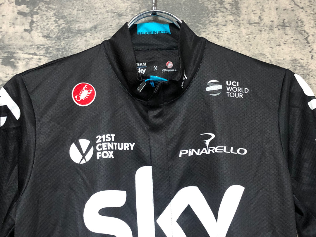 JV913 カステリ CASTELLI 半袖 サイクルジャージ 黒 M TEAM Sky ※サイズロゴ劣化