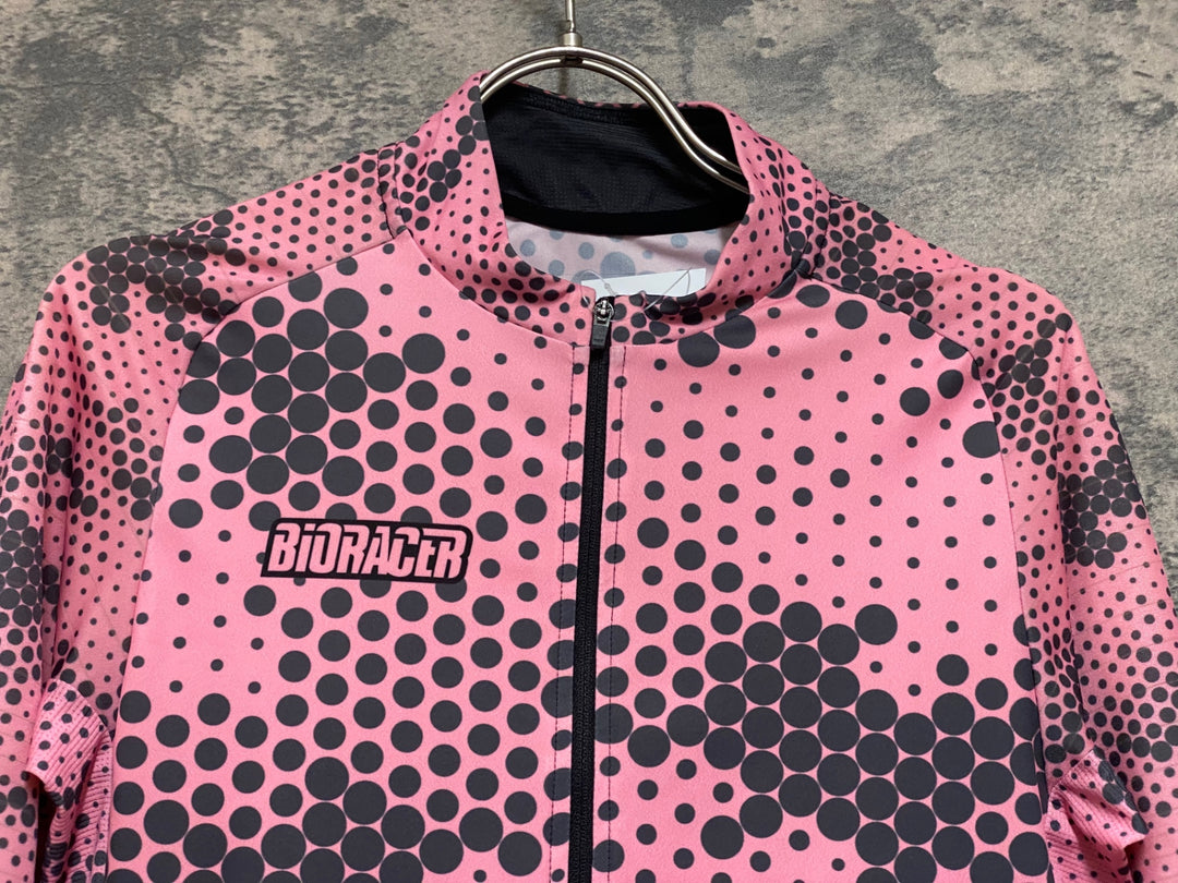 JS086 ビオレーサー BIORACER 半袖 サイクルジャージ ピンク グレー ドット 2/S