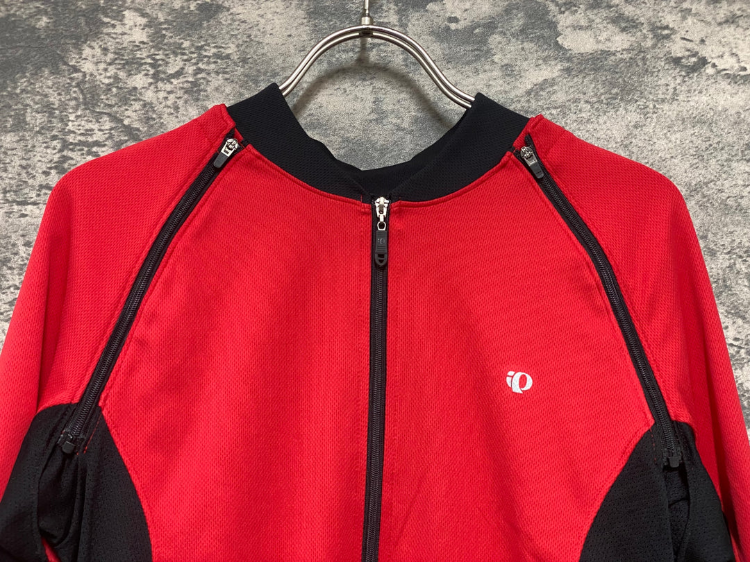 KD218 パールイズミ PEARL iZUMi UVロングスリーブジャージ 半袖/長袖 着脱式 サイクルジャージ 赤 XL ※ポケット部生地傷み