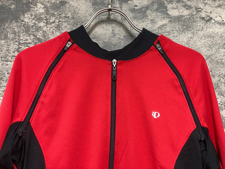 KD218 パールイズミ PEARL iZUMi UVロングスリーブジャージ 半袖/長袖 着脱式 サイクルジャージ 赤 XL ※ポケット部生地傷み