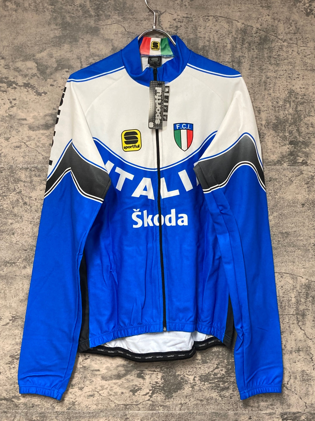 JV557 スポーツフル sportful 長袖 サイクルジャージ 青 白 XL 裏起毛 ITALIA Skoda