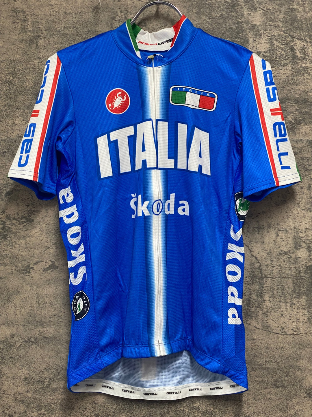JV533 カステリ CASTELLI ロッソコルサ ROSSO CORSA 半袖 サイクルジャージ 青 M ITALIA Skoda