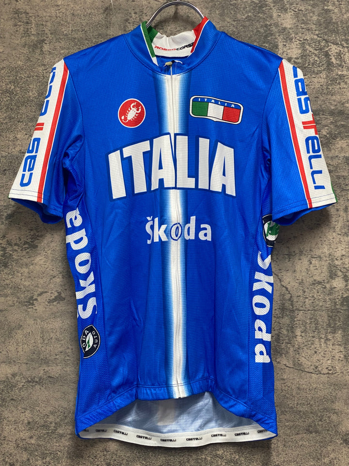 JV533 カステリ CASTELLI ロッソコルサ ROSSO CORSA 半袖 サイクルジャージ 青 M ITALIA Skoda
