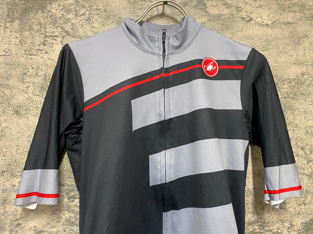 KD409 カステリ CASTELLI 半袖 サイクルジャージ 黒グレー S ※ロゴべたつき