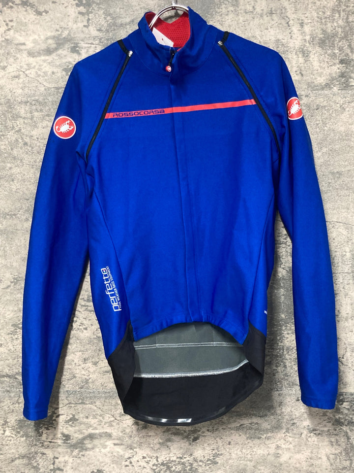 JU247 カステリ CASTELLI ロッソコルサ ROSSO CORSA perfetto 長袖 サイクルジャケット 青 M GORE ※裾ゴム切れ,襟破れ