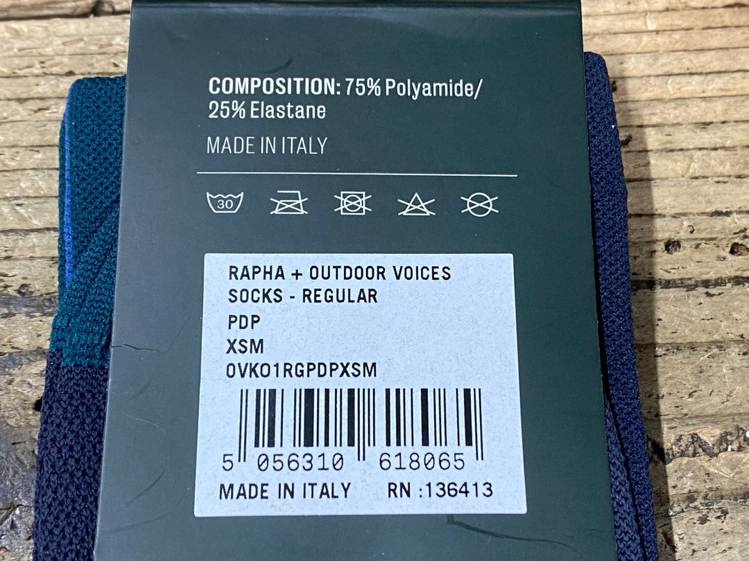 JY830 ラファ Rapha OUTDOOR VOICES SOCKS REGULAR サイクルソックス 黒 ターコイズ XSM