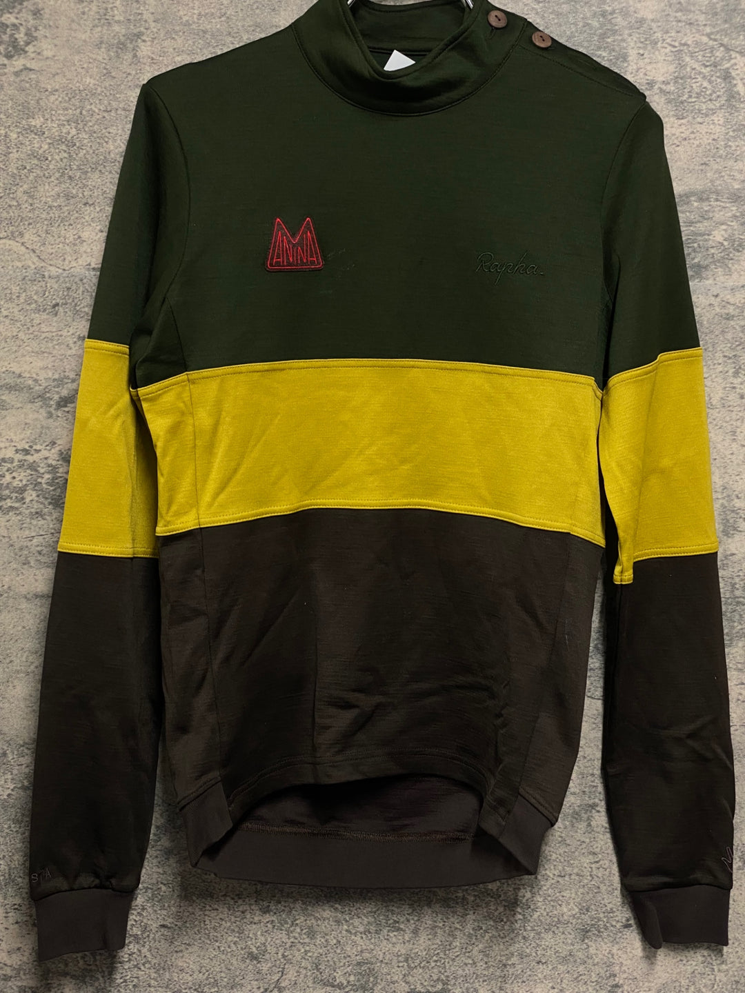 JV235 ラファ Rapha LOMBARDIA JERSEY 長袖 サイクルジャージ 深緑 ブラウン S