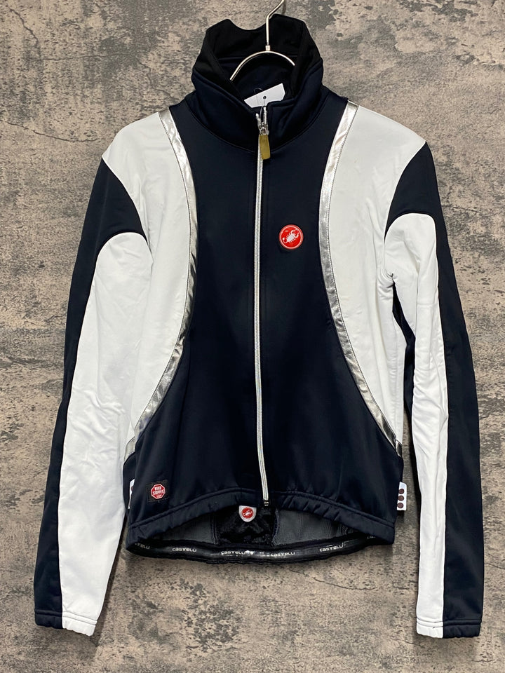 JW443 カステリ CASTELLI 長袖 サイクルジャケット 白 黒 S 裏起毛 GORE WINDSTOPPER