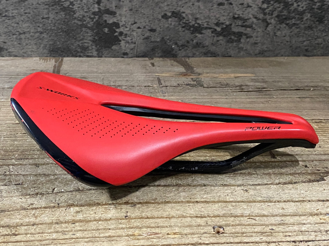 KM259 スペシャ SPECIALIZED S-WORKS パワー POWER サドル カーボンレール 143mm 赤 側面ガリ