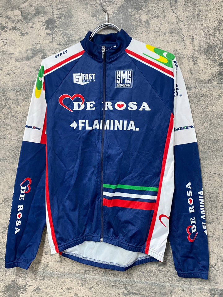 KF186 サンティーニ Santini 長袖 サイクルジャージ ネイビー M 裏起毛 DE ROSA FLAMINIA