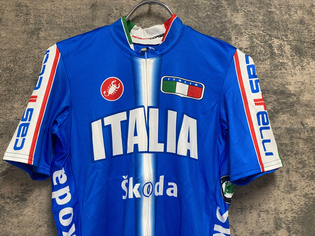 JV533 カステリ CASTELLI ロッソコルサ ROSSO CORSA 半袖 サイクルジャージ 青 M ITALIA Skoda