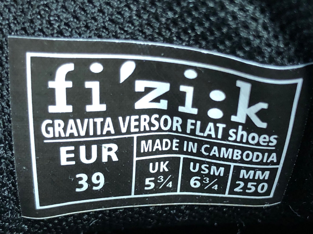 JU337 フィジーク fizik GRAVITA VERSOR FLAT shoes スニーカー フラットシューズ グレー 黒 EU39