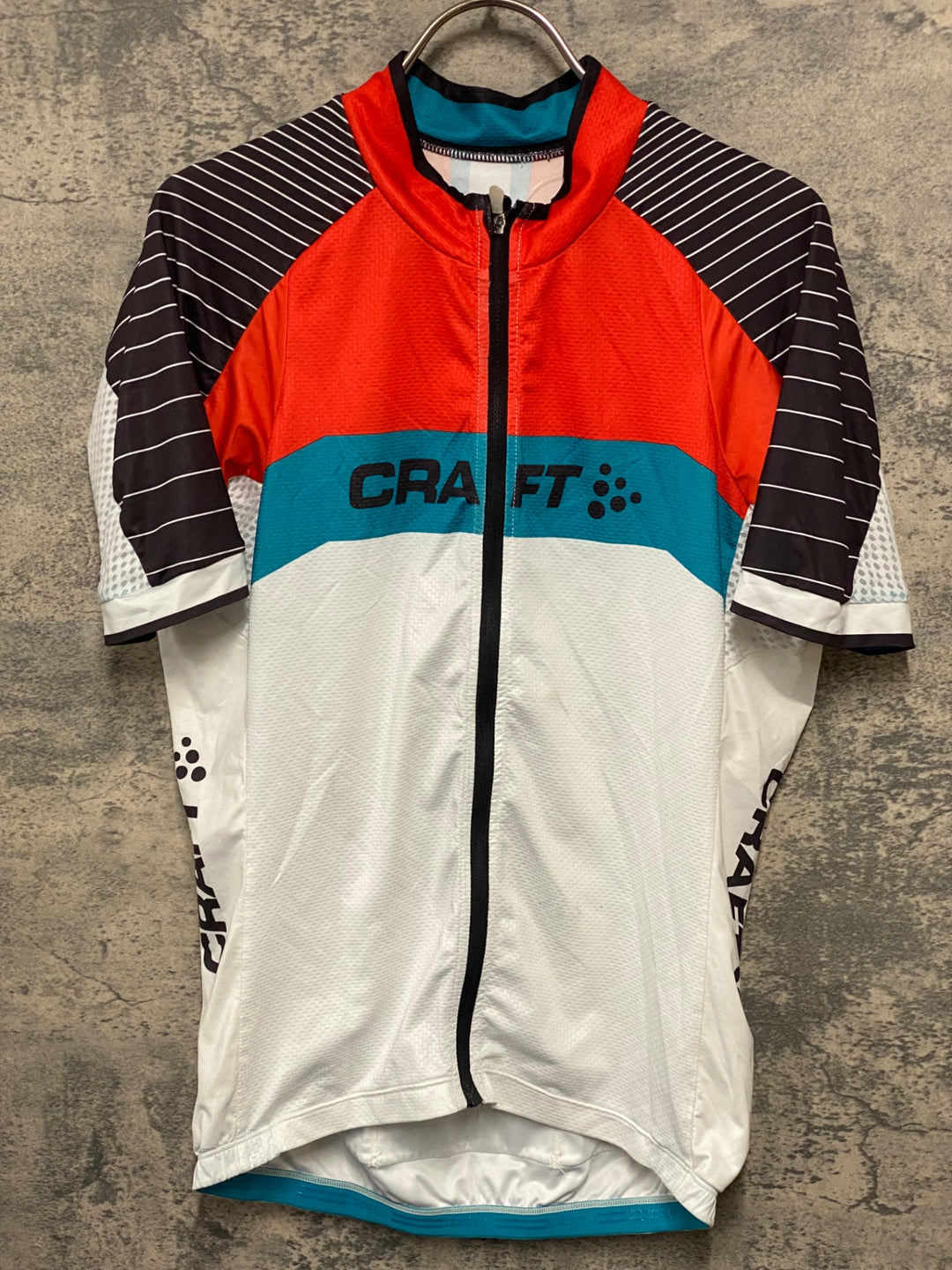 JT043 クラフト CRAFT 半袖サイクルジャージ 白青オレンジ M 黄ばみあり