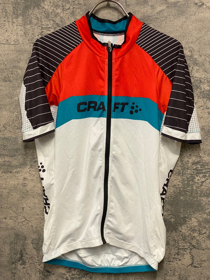 JT043 クラフト CRAFT 半袖サイクルジャージ 白青オレンジ M 黄ばみあり