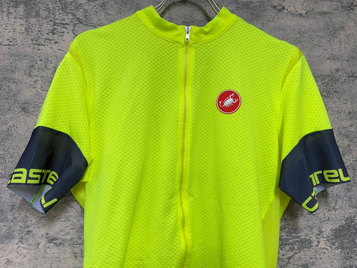 KB215 カステリ CASTELLI 半袖 サイクルジャージ 黄 XL ※ほつれ