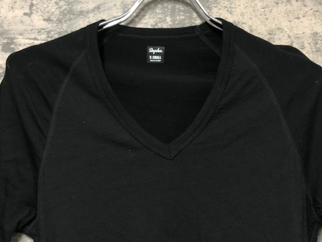 JS846 ラファ Rapha V-NECK MERINO BASE LAYER 半袖 ベースレイヤー 黒 XS