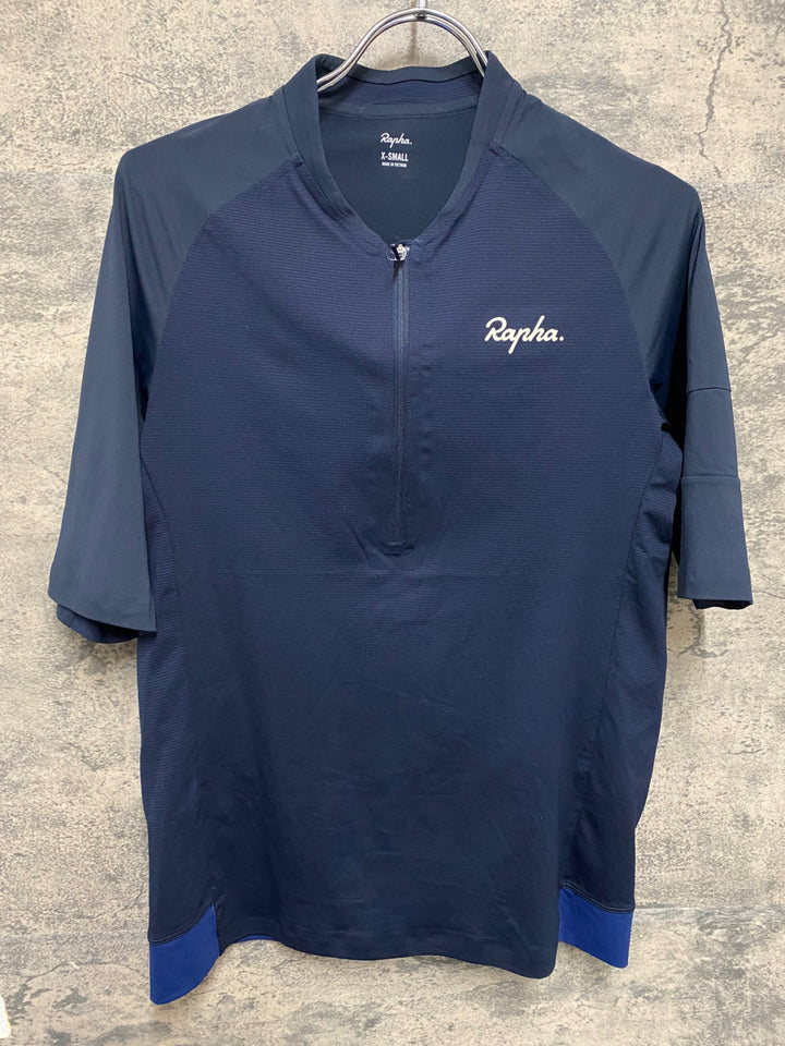 KQ689 ラファ Rapha EXPLORE ZIP NECK TECHNICAL T-SHIRT 半袖 Tシャツ 濃紺 XS