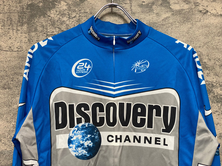 JU911 ナイキ NIKE 長袖 サイクルジャージ 青 L DISCOVERY CHANNEL ハーフジップ