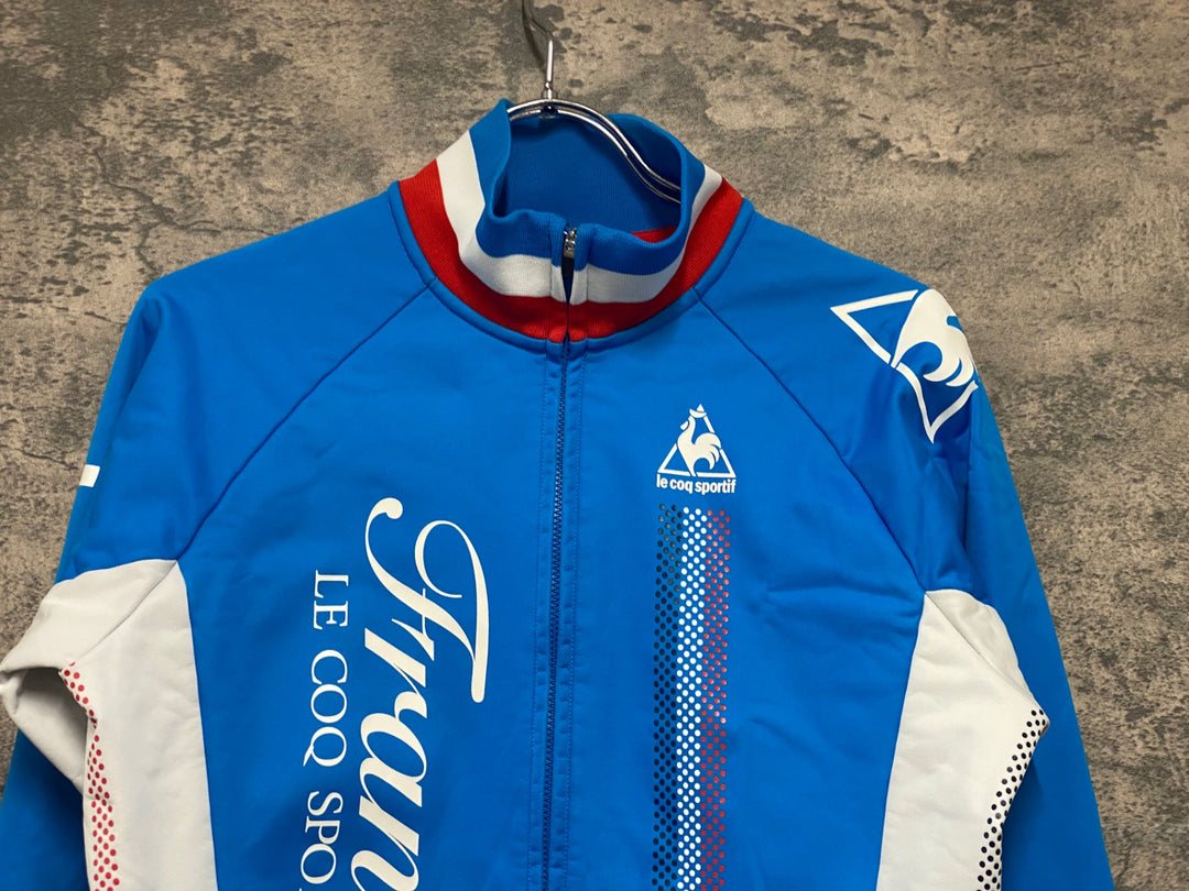 JT880 ルコック le coq sportif 長袖 サイクルジャケット 白 青 L 裏起毛 ※動物毛付着有