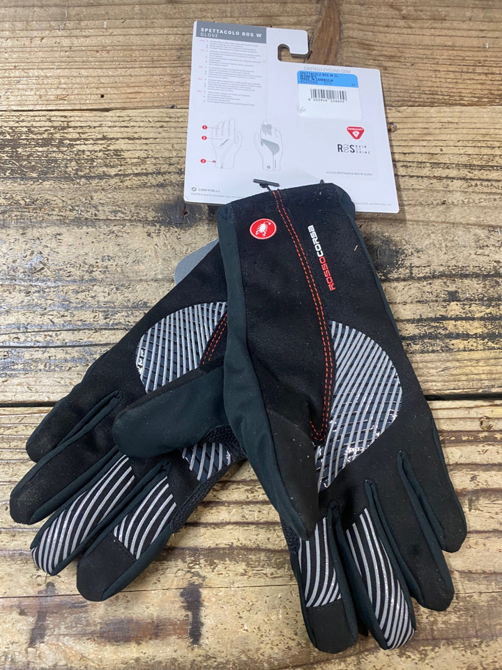 JT747 カステリ CASTELLI ロッソコルサ ROSSOCORSA 長指 裏起毛 ウィメンズ サイクルグローブ 黒 M