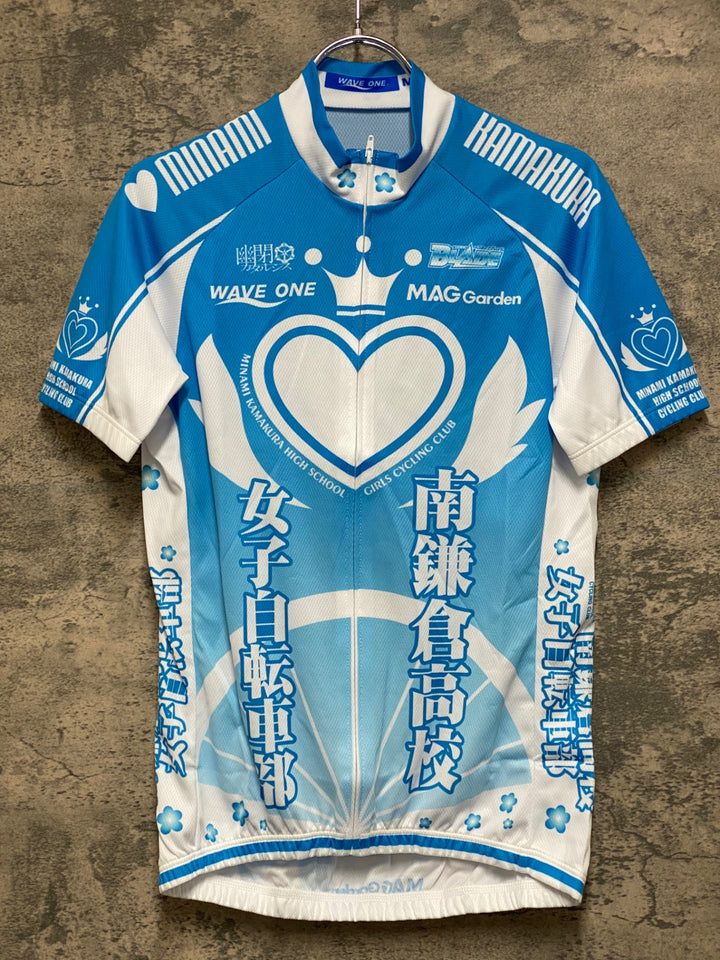 JM936 ウェイブワン WAVE ONE 半袖 サイクルジャージ 白 水色 M 南鎌倉高校女子自転車部