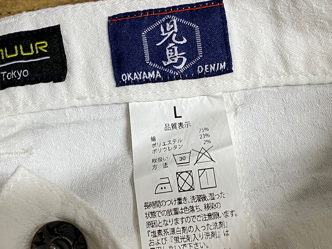 JO910 カペルミュール KAPELMUUR 児島 デニム ハーフパンツ ジャガード千鳥 ホワイト L