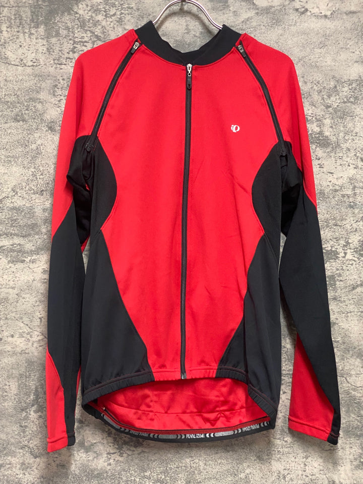 KD218 パールイズミ PEARL iZUMi UVロングスリーブジャージ 半袖/長袖 着脱式 サイクルジャージ 赤 XL ※ポケット部生地傷み