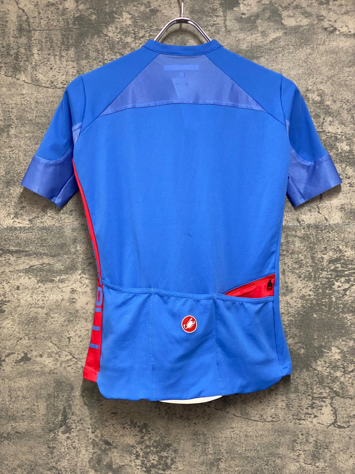 JU170 カステリ CASTELLI 半袖 サイクルジャージ 水色 赤 S