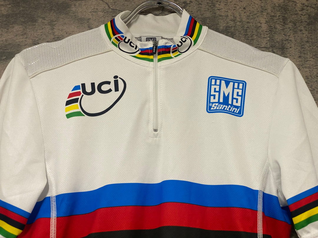 KK029 サンティーニ Santini 半袖 サイクルジャージ 白 S ハーフジップ
