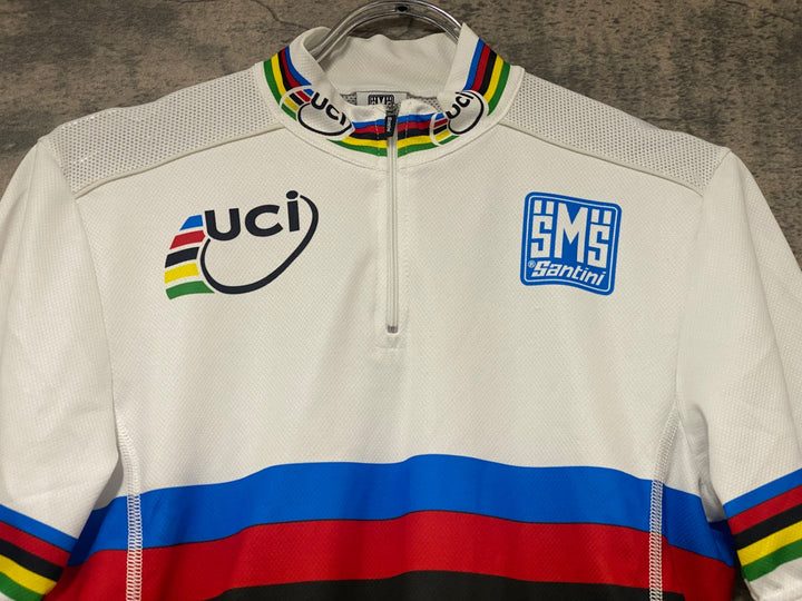 KK029 サンティーニ Santini 半袖 サイクルジャージ 白 S ハーフジップ