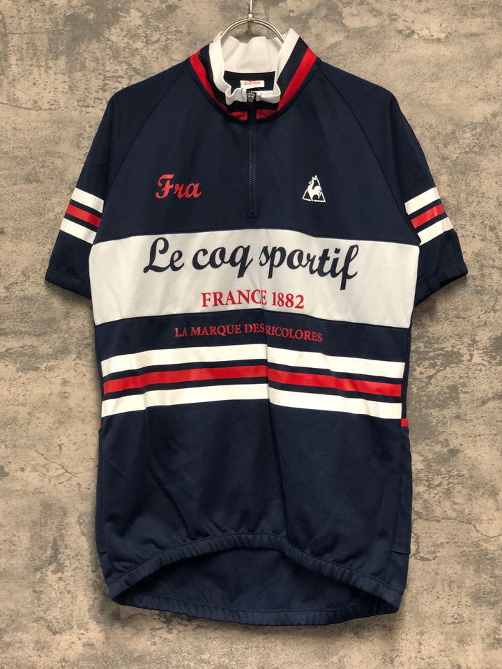 KK455 ルコックスポルティフ le coq sportif 半袖 サイクルジャージ 白 紺 O