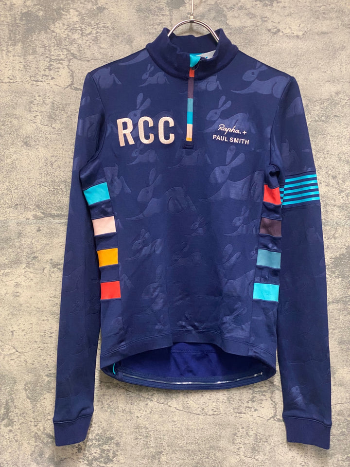 KF571 ラファ Rapha RCC + PAUL SMITH CLASSIC LONG SLEEVE JERSEY 長袖 サイクルジャージ 青 XS ほつれあり