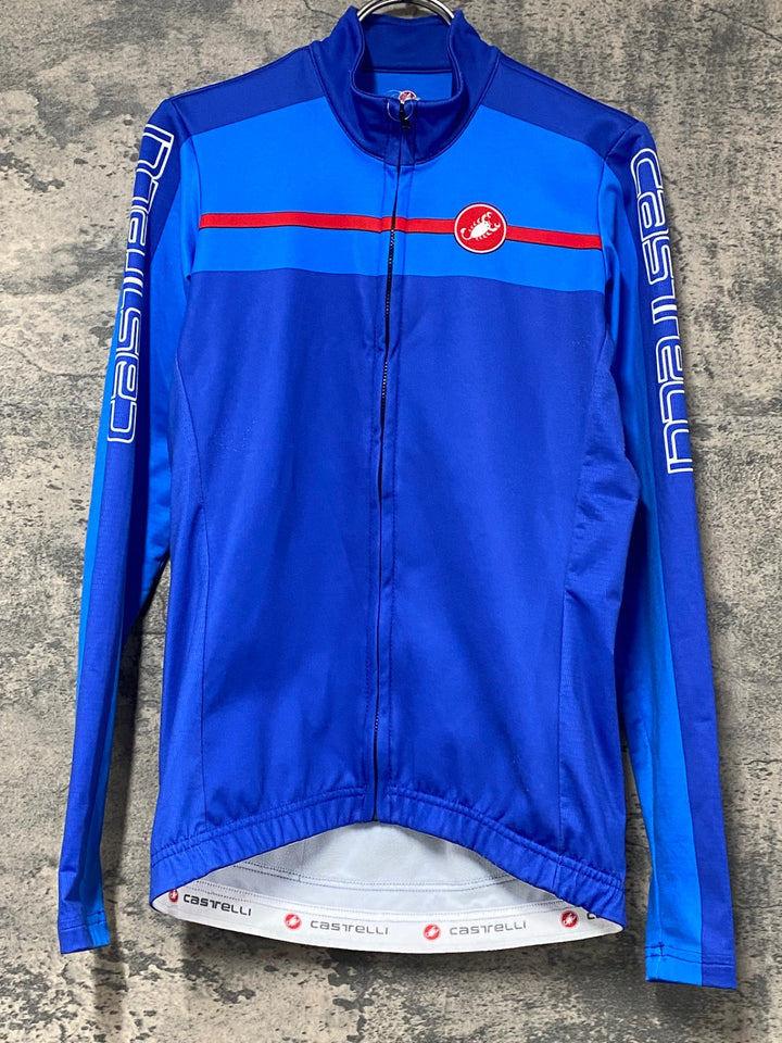 KI532 カステリ CASTELLI 長袖 サイクルジャージ 青 S 裏起毛 ※毛玉