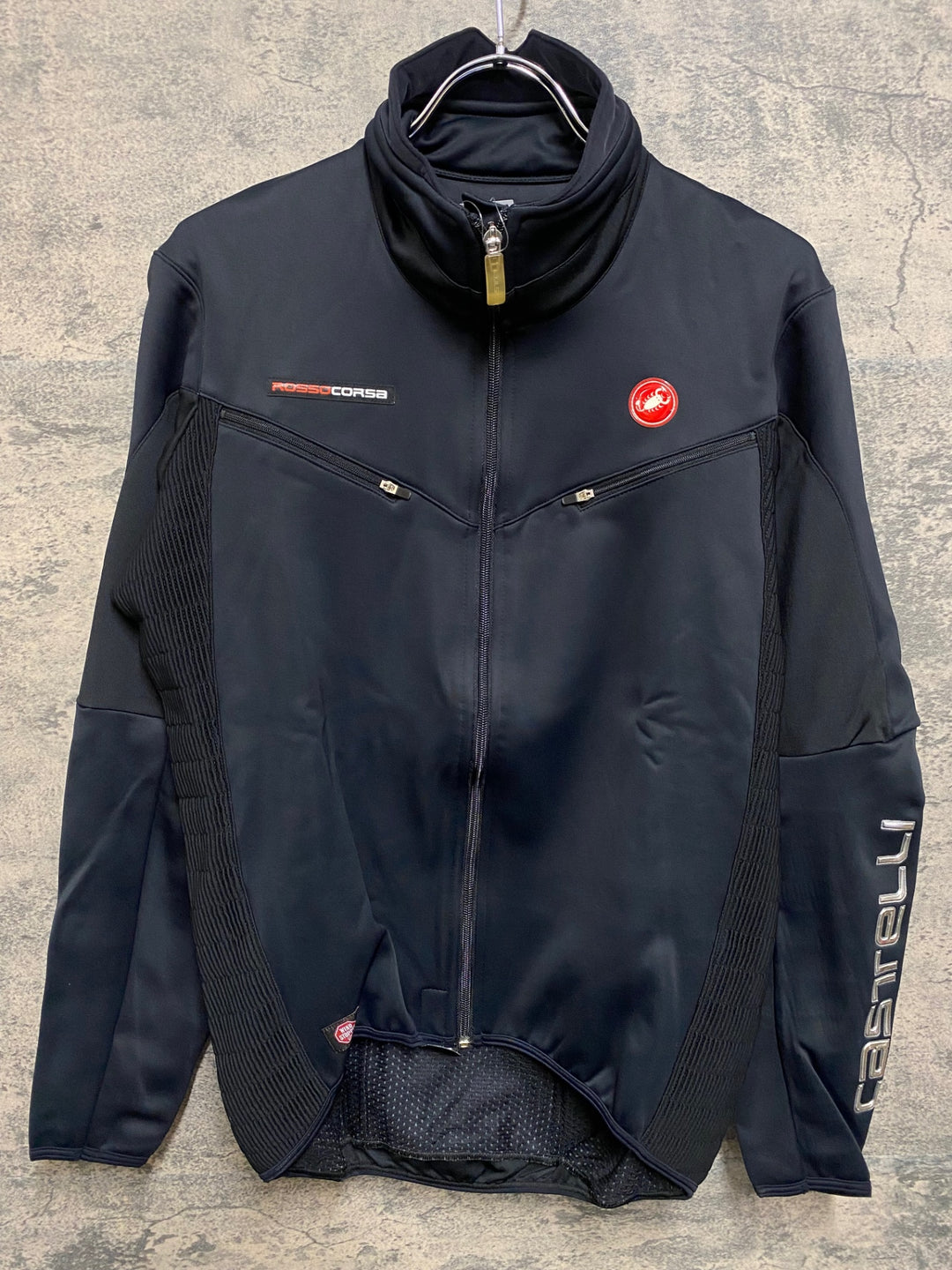 JP983 カステリ CASTELLI ロッソコルサ ROSSO CORSA 長袖 サイクルジャケット 黒 XL 裏起毛 WINDSTOPPER