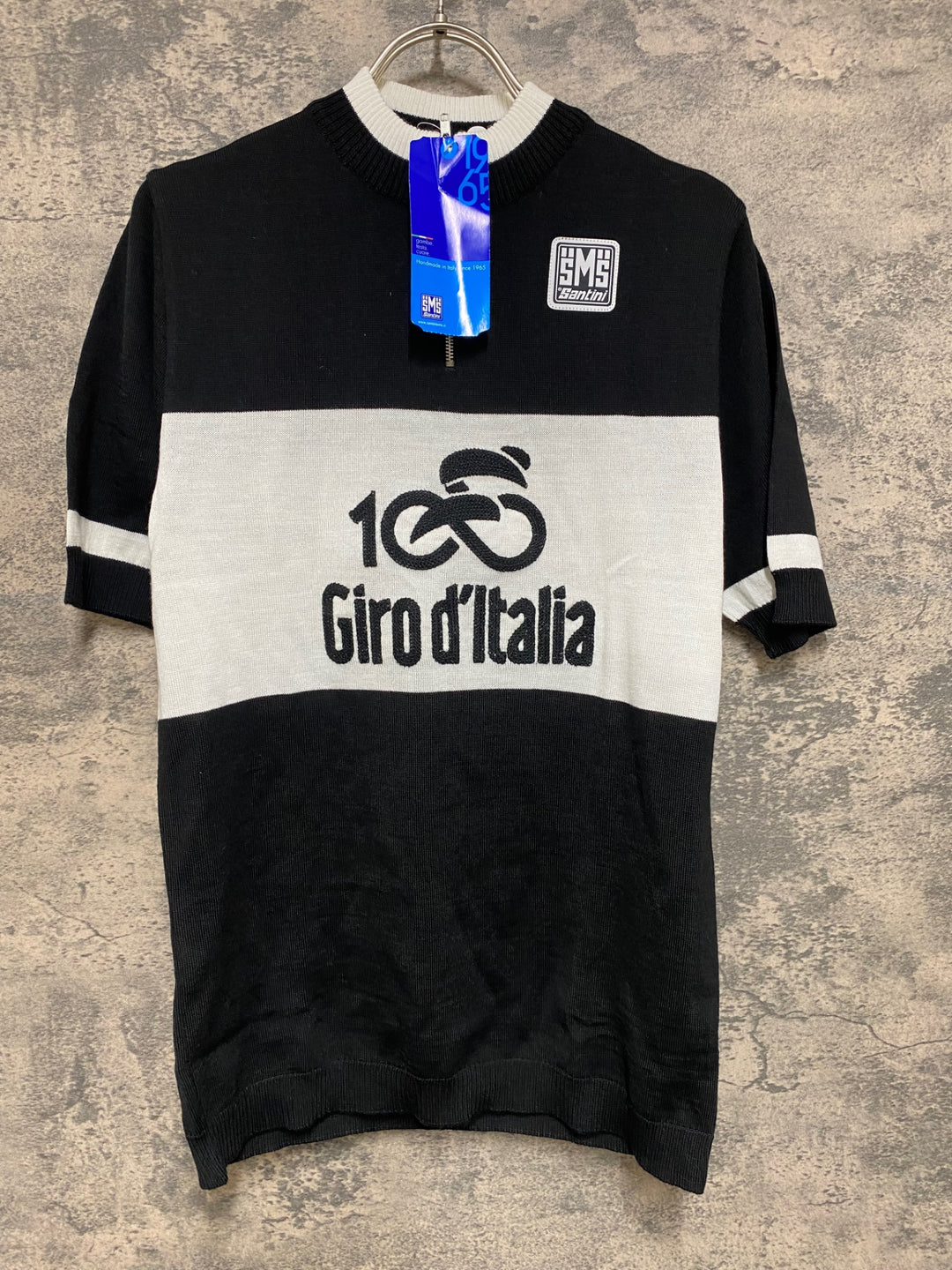JN421 サンティーニ Santini 半袖 サイクルジャージ 黒 白 S ハーフジップ Giro d'Italia 100
