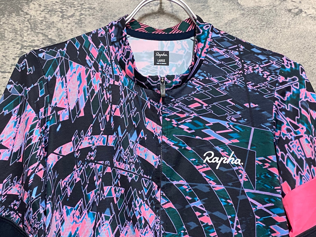 KO142 ラファ Rapha PRO TEAM TRAINING JERSEY 半袖 サイクルジャージ ピンク 黒 総柄 L EF