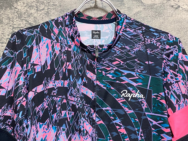 KO142 ラファ Rapha PRO TEAM TRAINING JERSEY 半袖 サイクルジャージ ピンク 黒 総柄 L EF