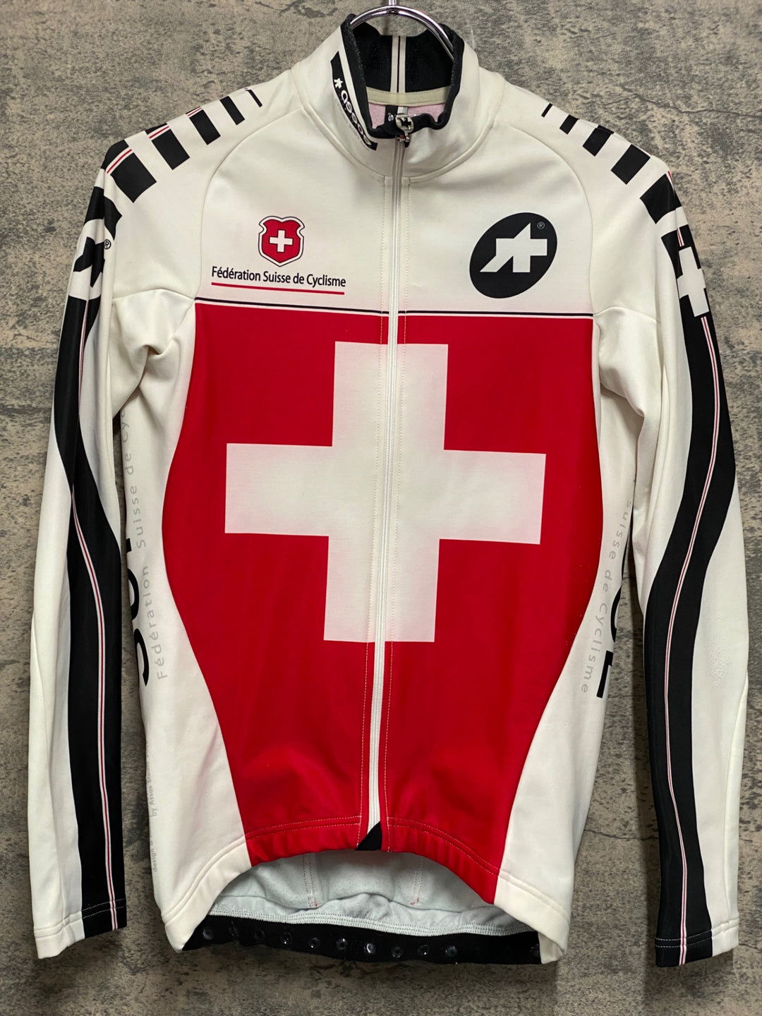 JV205 アソス ASSOS 長袖 サイクルジャージ 白 赤 XS 裏起毛