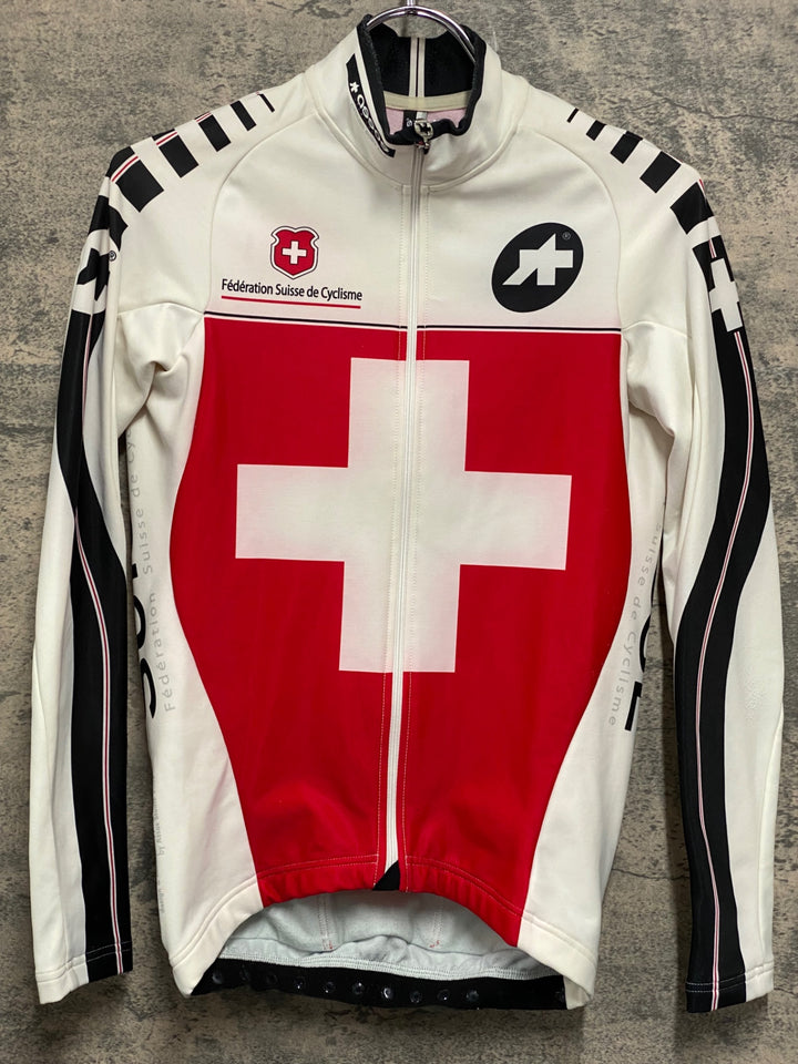 JV205 アソス ASSOS 長袖 サイクルジャージ 白 赤 XS 裏起毛