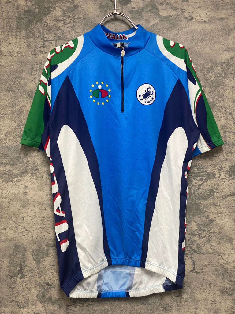 カステリ ビンテージサイクルジャージ ブルー半袖 M KE533 カステリ Castelli 半袖 サイクルジャージ 青 白 M ヴィンテージ
