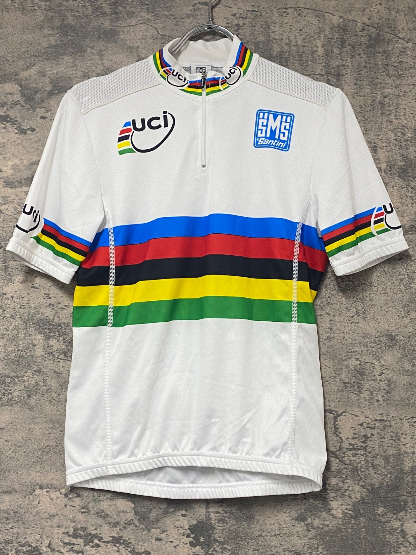 KK029 サンティーニ Santini 半袖 サイクルジャージ 白 S ハーフジップ