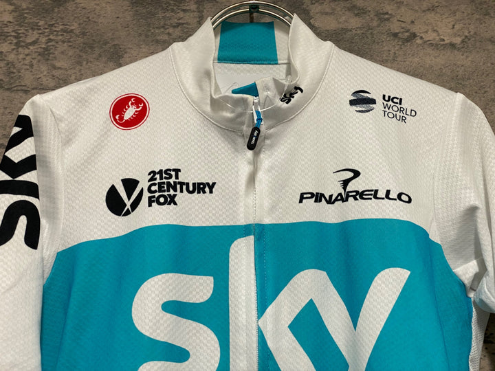 KG336 カステリ CASTELLI 半袖 サイクルジャージ 白 水色 S TEAM Sky